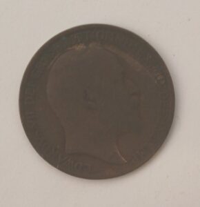 1910 british one penny coin