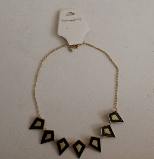 gold and black necklace with diamond shaped pattern