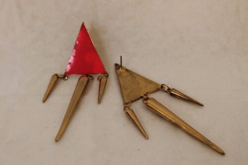 triangle gold and red earrings