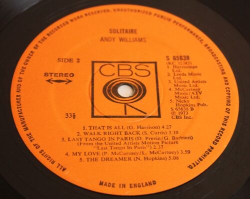 andy williams solitaire 33" vinyl