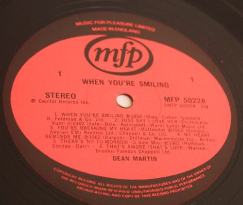 dean martin when you are smiling 33" vinyl album