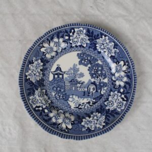 pattered blue and white plate