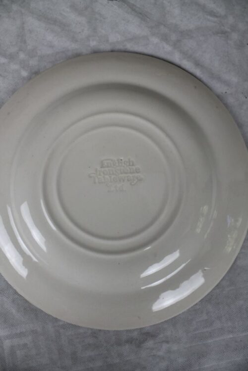 green and white english ironstone plate