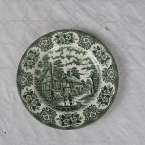 green and white english ironstone plate