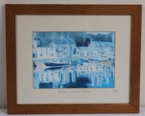 signed print in frame of padstow harbour uk