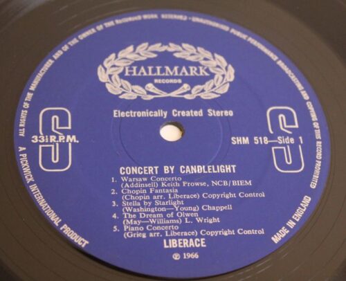 Liberace concert by candlelight 33" vinyl album