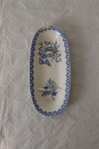 white and blue patterned porcelain tray