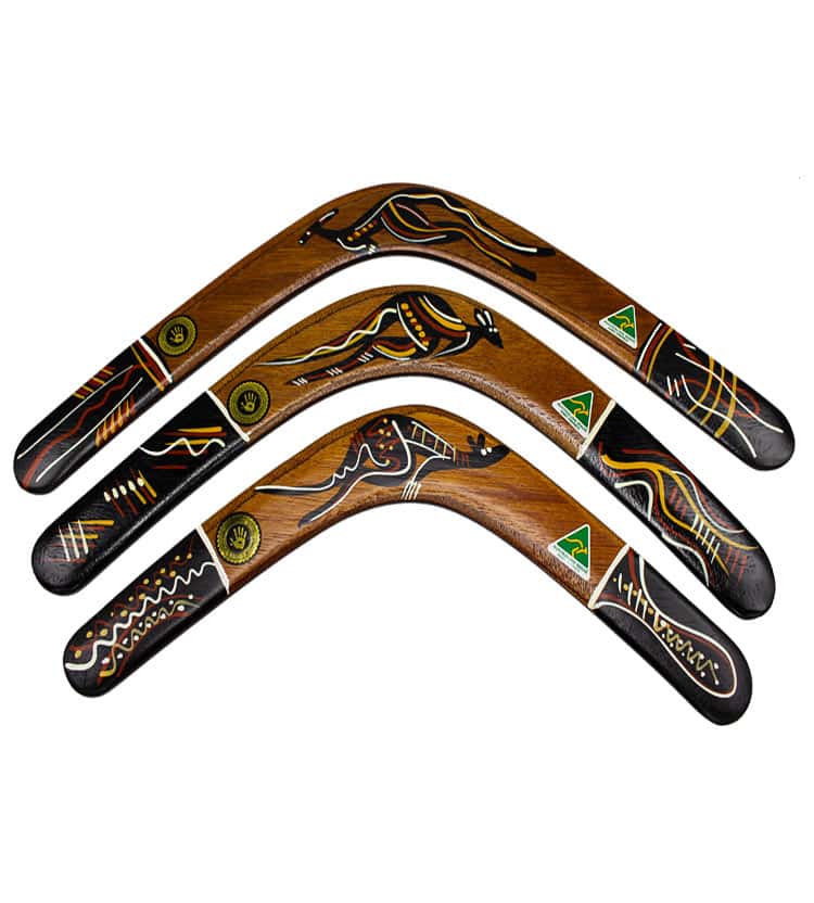 Returning boomerangs, created by the Aboriginals with an intricate design.