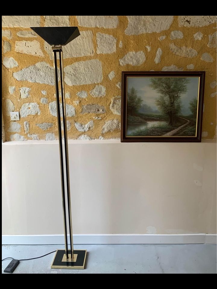 lamp; antique golden black lamp; 80s lamp; standing lamp; vintage lamp